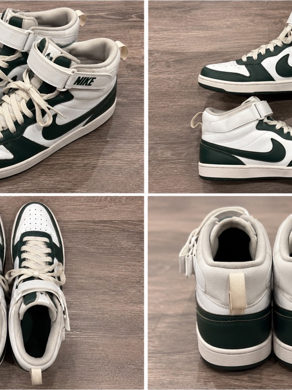 Nike White and Dark Green High-Top Sneakers